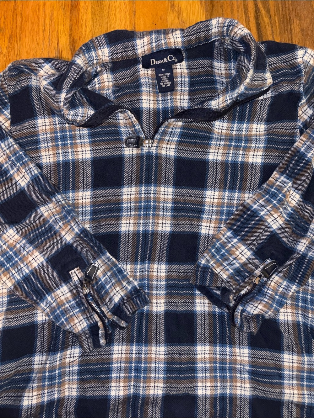 Denim&Co Men’s Navy Plaid Half-Zip Shirt